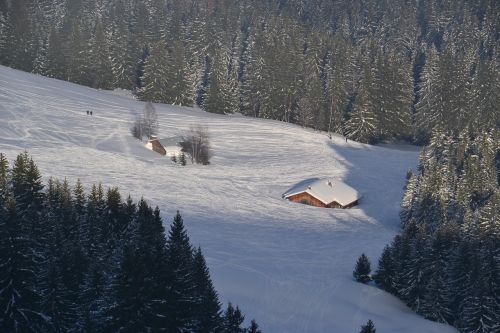 house under snow ski alps