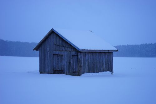 hut snow log cabin