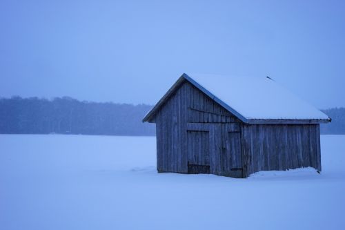 hut snow log cabin