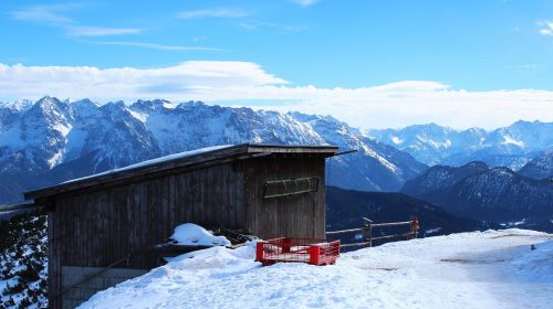 hut mountains valley