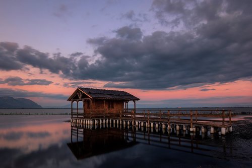 hut  sea  lake