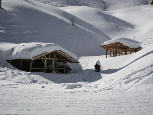 huts snow mountain
