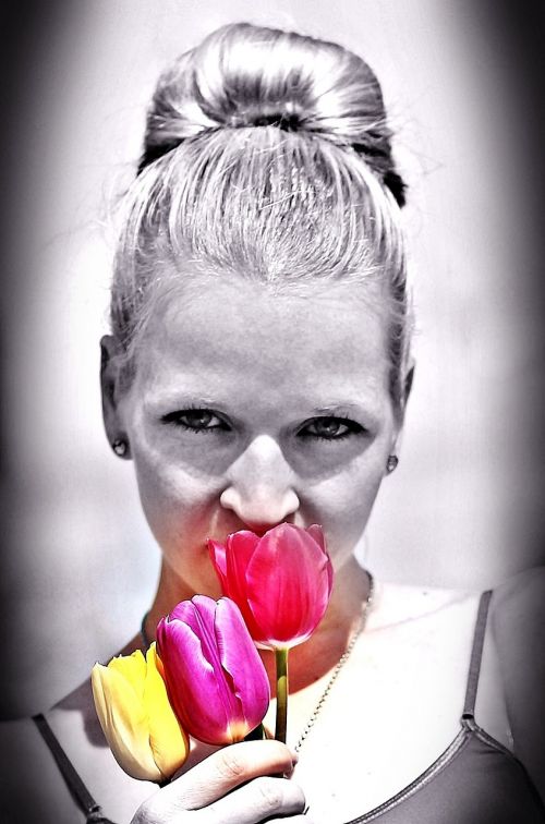 tulips woman flower