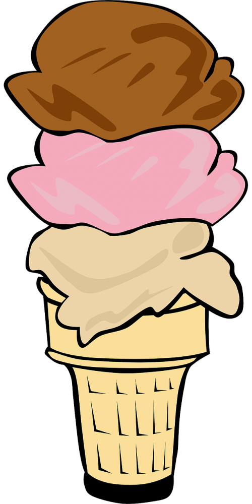 ice cream cone three scoops vanilla