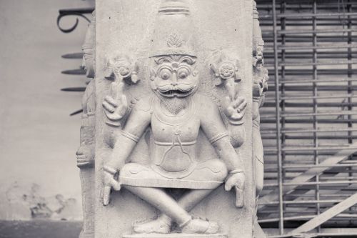 indian statue on the column vrindavan rock