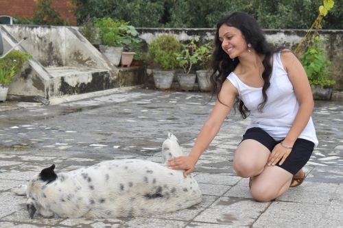 innocent girl animal care dog love