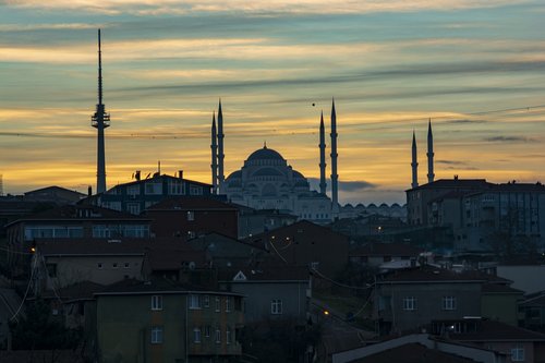 istanbul  sunset  in the evening