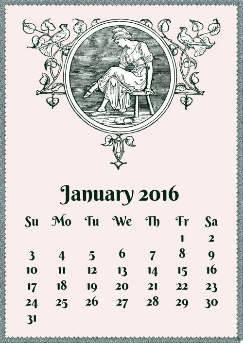 january calendar vintage
