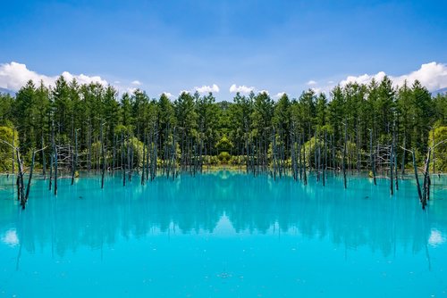 japan  blue pond  lake