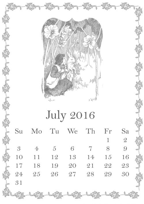 july 2016 calendar