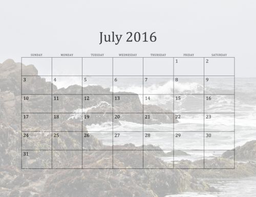 July 2016 Beach Calendar