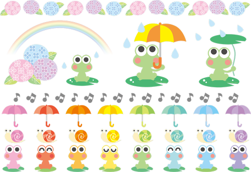 kawaii frog  kawaii snails  rainbow