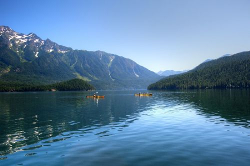 kayaking lake mountains