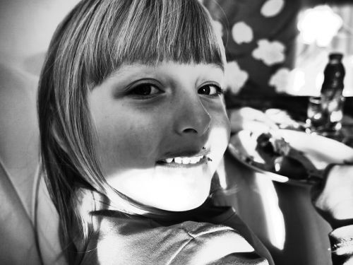 child portrait in black and white girl