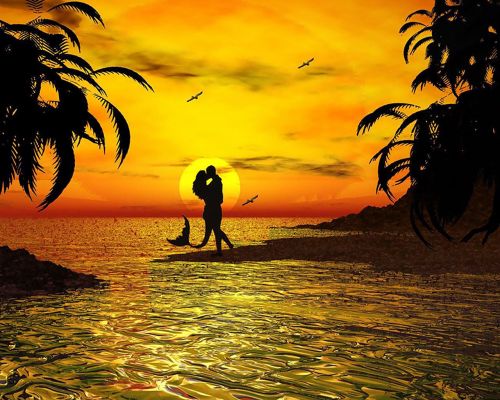 kiss ocean sunset