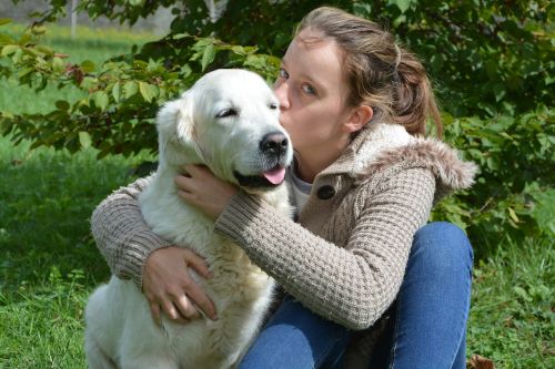 kiss girl dog young woman