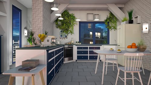 kitchen  blue  white