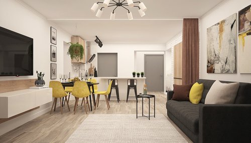 kitchen-living room  modern living room  studio