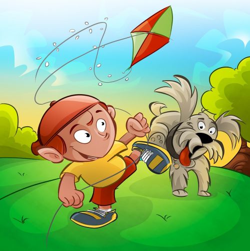kite boy dog