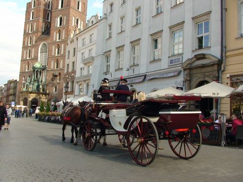krakow main market square horse-drawn carriage
