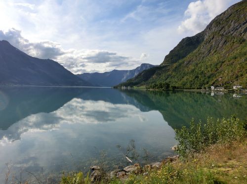 lake fjord mirroring