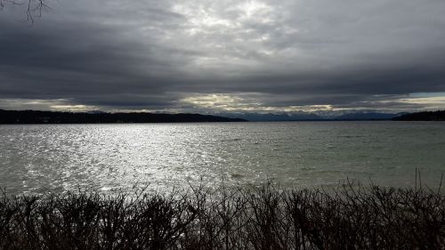 lake clouds mountains