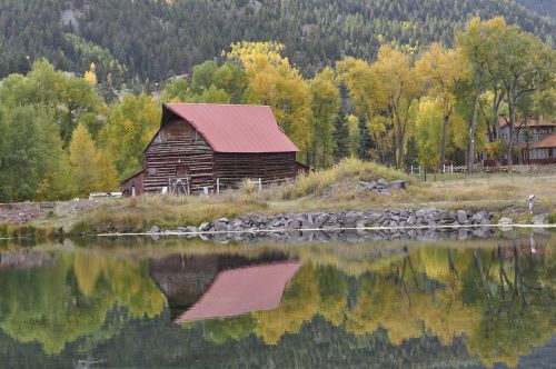 lake cabin red barn