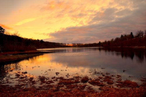 lake sunset clouds