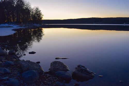 lake sunset rock