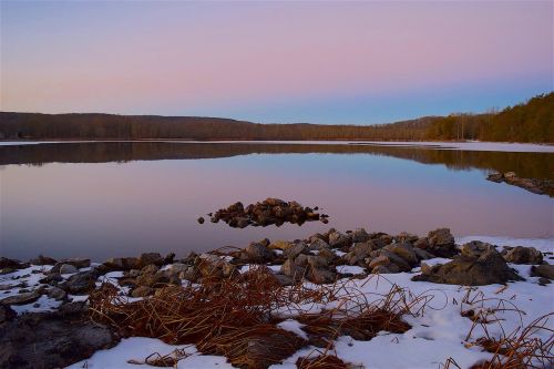 lake sunset rock