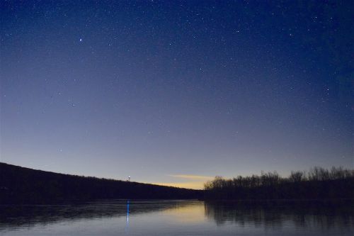 lake trees night time