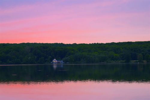 lake sunset pink sky