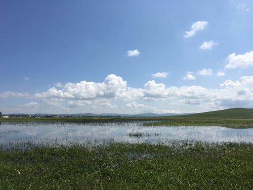 lake blue sky grassland