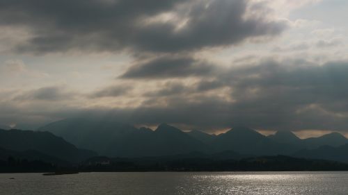 lake mountains clouds