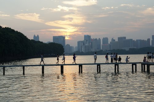 lake  the scenery  twilight