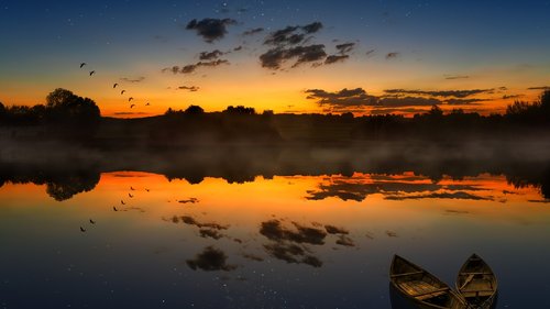 lake  sunset  boats