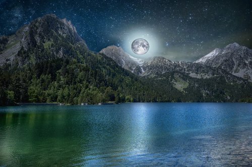 lake  moon  night