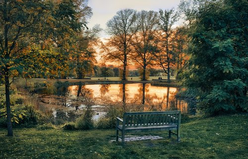 lake  sunset  bank