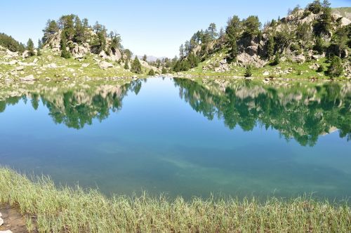 lake reflection pyrenees landscape