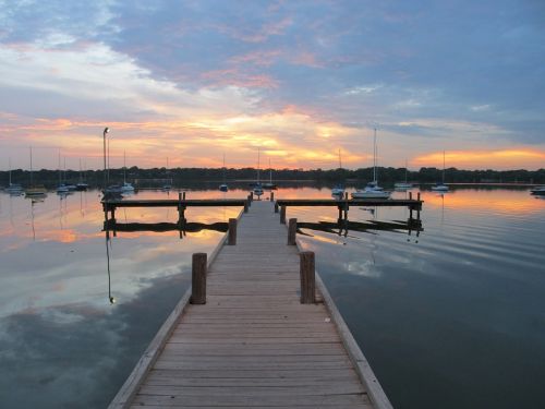 lake dock sunset