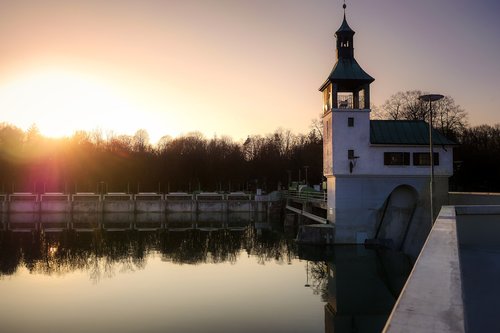 lake  sunset  barrage