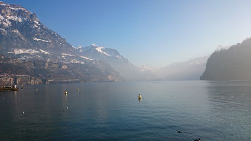 lake winter fog