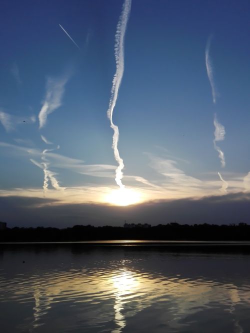 sky clouds sunset lake