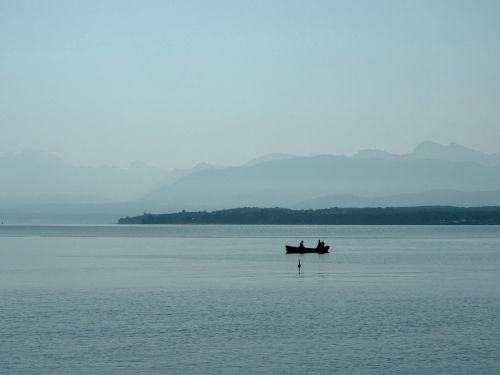 lake mountains boat