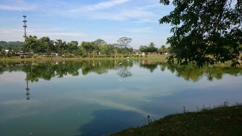 lake reflection urban