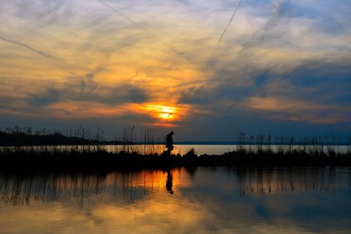 lake balaton in the evening dusk