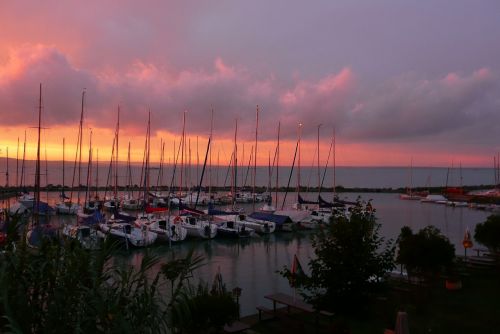 lake balaton sunset boats