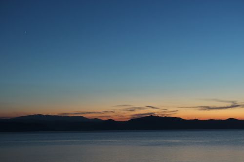 lake inawashiro evening view blue sky