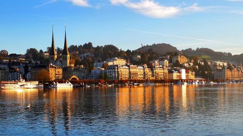 lake lucerne reflection sunset