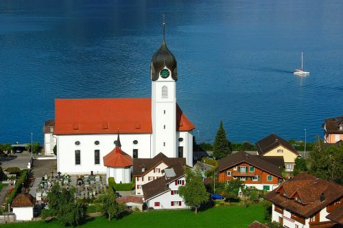 lake lucerne region church switzerland